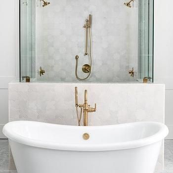 Tub In Front Of Shower Design Ideas Tub In Front Of Shower Wall, Shower For Two, Multiple Shower Heads, Master Bath And Closet, Standing Tub, Bathroom With Tub, Vintage Bathtub, Window In Shower, Marble Showers