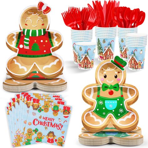 PRICES MAY VARY. Merry Christmas Party Supplies: includes 48 pieces of 9-inch dessert paper plates in different Xmas styles, 24 pieces of napkins measuring about 6.5 x 6.5 inches/16.5 x 16.5 cm, 24 pieces of paper cups, 72 sets of plastic cutlery, 168 pieces in total; our unique and creative tableware set will give your family and friends a joyful Christmas gathering! Unique Christmas Design: our gingerbread Christmas set features various Xmas elements pattern, including gingerbread man, Christm Gingerbread Christmas Party, Outdoor Christmas Party, Plastic Knife, Christmas Cookie Party, Gingerbread House Parties, Adult Christmas Party, Gingerbread Party, Christmas Paper Plates, Christmas Party Themes