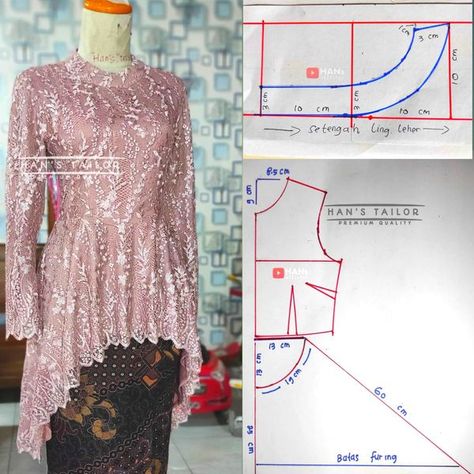 Brokat Atasan, Pola Kebaya, Brokat Modern, Kebaya Brukat, Simpul Pita, Kebaya Modern, Diy Pattern, Dress Sewing Patterns, Fesyen Wanita