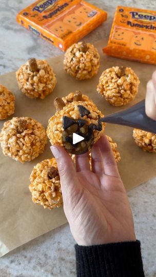 125K views · 3.5K reactions | Pumpkin Popcorn Balls 🎃 #Halloween | Sheri Wilson Popcorn Hands, Pumpkin Popcorn Balls, Pumpkin Popcorn, Sheri Wilson, Peeps Marshmallow, Marshmallow Sticks, Popcorn Treats, Popcorn Balls, Holiday Hack