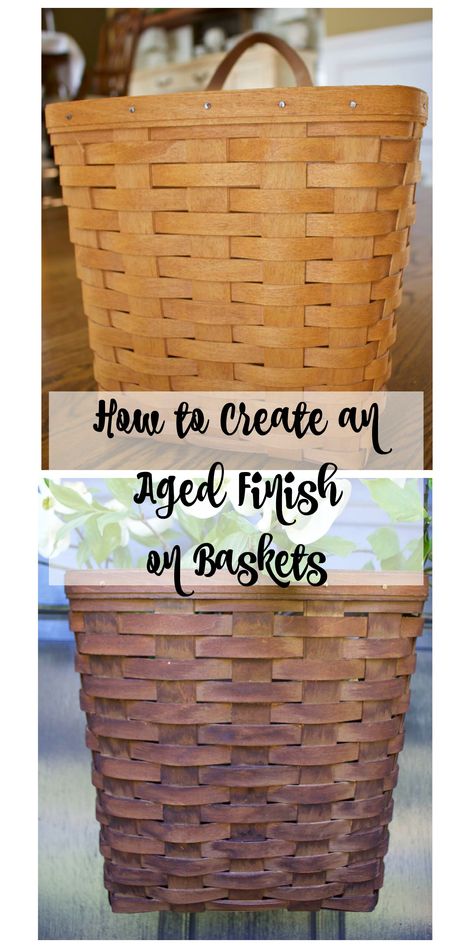 How To Stain Wicker Baskets, Old Wood Crate Ideas, Repurpose Longaberger Baskets, Using Baskets To Decorate, Staining Baskets, Longaberger Baskets Repurposing, Styling Baskets, Vinegar Stain, Longaberger Basket Ideas