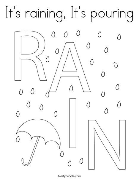 It's raining, It's pouring Coloring Page - Twisty Noodle Spring Weather Coloring Pages, Rain Coloring Pages Free Printable, Rain Themed Crafts, Rainboots Craft Preschool, R Preschool Activities, Rain Worksheets Preschool, Rain Theme Preschool, Rain Preschool Activities, Rain Crafts Preschool