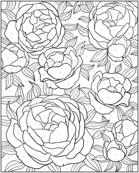 Color By Number for Adults | Free Printable Adult Color By Number, Flower Drawing Design, Book Artwork, Dover Publications, Adult Colouring Pages, Doodle Coloring, Color By Numbers, Color By Number, Trendy Flowers