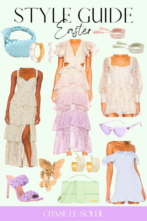 o help you get inspired for my favorite Spring Holiday, I’ve put together a style guide featuring some of my favorite Easter outfit ideas. This season I can’t seem to get enough florals, pastels and ultra-feminine pieces to celebrate the warmer weather! From pastel hues to floral prints, this guide is full of flowy floral dresses, retro straw purses & sweet springtime accessories. This post is about spring fashion inspiration, springtime style, spring outfit ideas, easter dresses, floral pastels Easter Outfit Ideas, Easter Dresses, Flowy Floral Dress, Easter Fashion, Spring Cocktails, Ultra Feminine, Style Inspiration Spring, Warm Weather Outfits, Spring Fashion Outfits