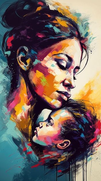 A painting of a mother and child for mot... | Premium Photo #Freepik #photo #mother-illustration #mothers-day-poster #mothers-day-mom #mother-day-background Painting On Mother, Painting Ideas On Mother's Day, Mothers Day Special Painting, Sketches For Mother’s Day, Poster For Mothers Day, Mother's Day Artwork Paintings, Art For Mother Day, Mother Art Beautiful Paintings, Mother's Day Sketches Ideas