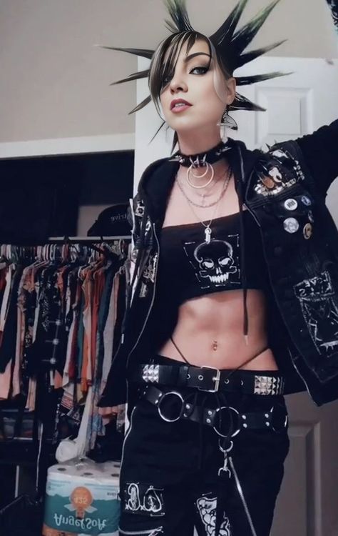 Revealing Punk Outfits, Punk Fashion Female, Punk Rocker Outfits, Female Punk Outfits, Punk Rock Outfits For Women, Punk Outfits For Women, Punk Outfits Women, Goth Rave Outfits, Punk Fashion Aesthetic