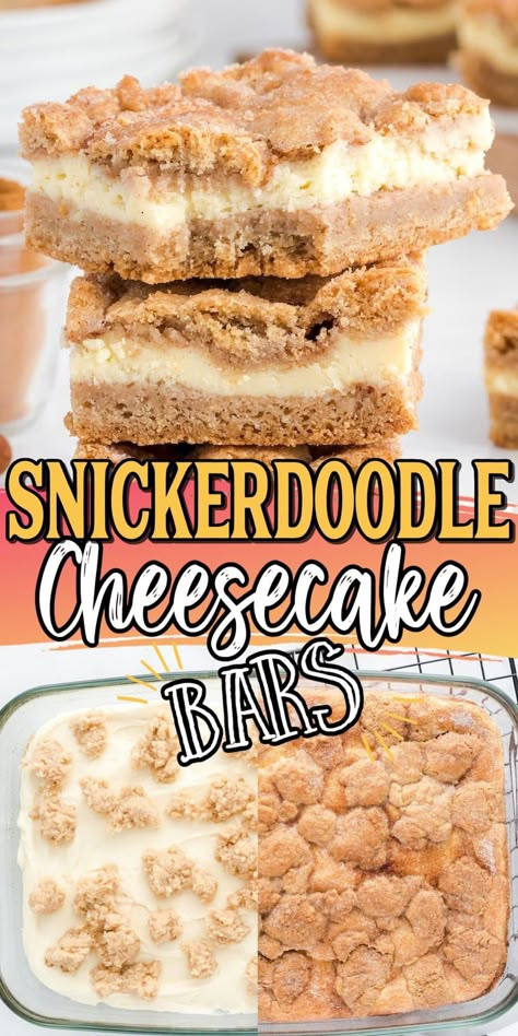 Snickerdoodle Cheesecake Bars Leftover Cheesecake Batter, Desserts That Dont Need Refrigerated, Little Debbie Cheesecake, Princess Pinky Girl Recipes, Snickerdoodle Cheesecake Bars, No Bake Cheesecake Bars, Snickerdoodle Desserts, Sugar Cookie Cheesecake, Snickerdoodle Cheesecake