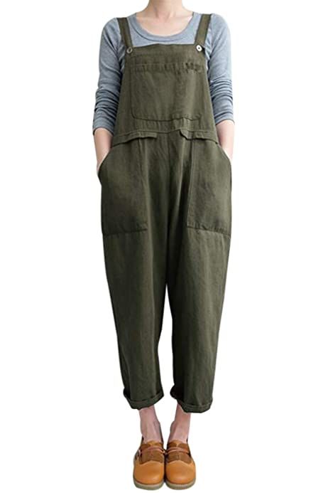 Amazon.com: Gihuo Women's Baggy Loose Cotton Linen Bib Overalls Jumpsuits (#3Black, Small): Clothing Baggy Overalls, Loose Overalls, Fashion Baggy, Beach Jumpsuits, Linen Harem Pants, Overalls Casual, Linen Overalls, Cotton Overalls, Jumpsuit With Pockets