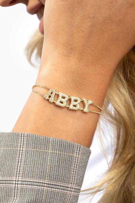 Personalized Gold Bracelet, Bubble Font, Name Bracelets, Retro Bracelet, Gold Armband, Bubble Letters, Charms Bracelet, Dope Jewelry, Name Jewelry