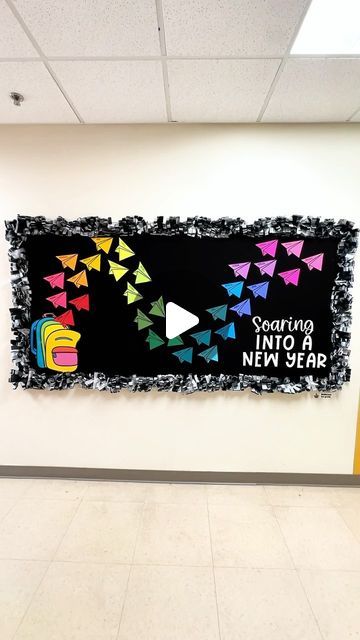 Stephanie Osmundson & Loreal Hemenway on Instagram: "SOAR into a new school year with COLOR 🌈🎒✨ We loveee this bulletin board kit because it reminds us that we are getting ready to TAKE OFF with another group of students and they are going to FLY TO NEW HEIGHTS!  This resource comes with editable paper airplanes in two different sizes, a writing prompt option, a projectable backpack, or a poster print version in color, and bulletin board letters!!   Comment “SOAR” for a link to this Back to School resource 🔗🔗🔗💕  #backtoschool #bts #truckerhat #trendalert #iteach #iteachtoo #teacherspayteachers #teachersfollowteachers #firstdayofschool #bulletinboardidea #bulletinboard" Start Of The School Year Bulletin Boards, Colorful Year Bulletin Board, Beginning Of Year, Welcome Boards, Bulletin Board Sets, Writing Prompt, Paper Airplanes, School Resources, New School Year