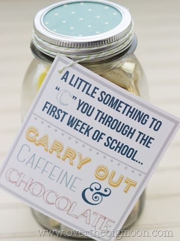 Free printable: A little something to 'C' you through the first week of school - Carry out, Caffeine, and Chocolate! Sahm Tips, Teacher Presents, Best Teacher Gift, First Day Of School Gift, Teacher Survival, Teacher Treats, Teacher Gift Ideas, Guidance Lessons, Big Moon