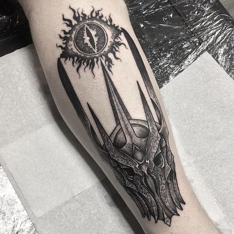 Sauron Tattoo, Tolkien Tattoo, Lord Of Rings, Lotr Tattoo, Tattoo Sleeve Filler, Lord Of The Rings Tattoo, Helmet Tattoo, Mystical Tattoos, Men Tattoos Arm Sleeve