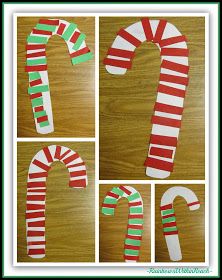 Candy Cane Patterns in Kindergarten via RainbowsWithinReach Christmas Crafts For Preschool, Preschool Christmas Craft, Santa Grotto, December Themes, Prek Christmas, Holidays Activities, December Art, Classroom Tree, December Ideas