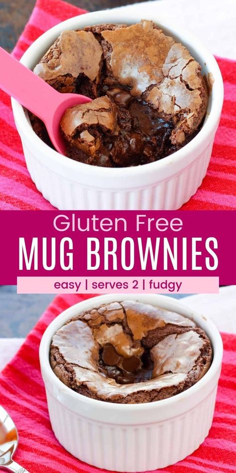 Gluten Free Single Serve Desserts, Gluten Free Brownie In A Mug, Hot Fudge Brownies, Brownies For Two, Easy Microwave Desserts, Mug Brownie Recipe, Gluten Free Hot Chocolate, Mug Brownie Recipes, Gluten Free Chocolate Brownies