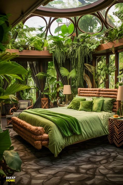 Nature Inspired Bedroom, Jungle Bedroom, Natural Bedroom Decor, Jungle House, Natural Bedroom, Tropical Bedrooms, Desain Furnitur Modern, Bed Design Modern, Style Deco