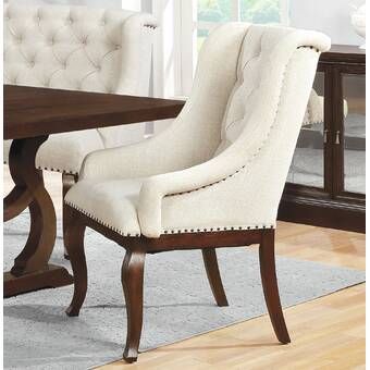 Canora Grey Thorsen Tufted Upholstered Arm Chair in Cream & Reviews | Wayfair Tufted Arm Chair, Trestle Dining Tables, Solid Wood Dining Chairs, Coaster Furniture, Upholstered Side Chair, Solid Wood Dining Table, Upholstered Fabric, Upholstered Arm Chair, Laurel Foundry Modern Farmhouse