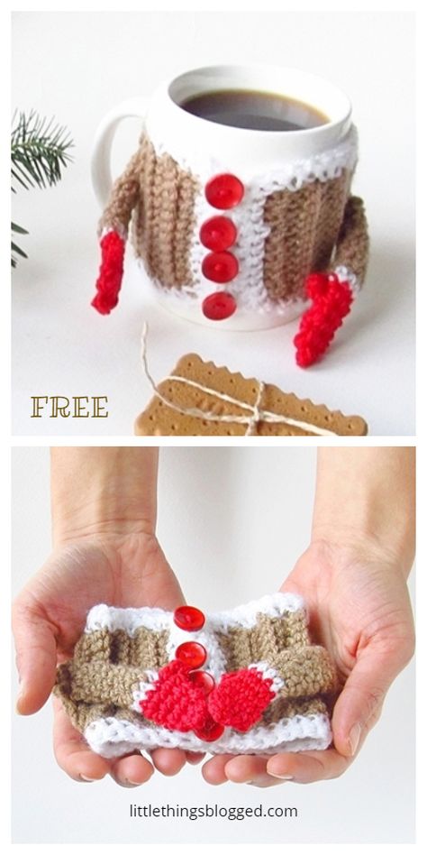 Christmas Hug Mug Coffee Mug Cozy Free Crochet Patterns Christmas Crochet Free Patterns, Easy Christmas Crochet, Mug Cozy Pattern, Cup Cozy Pattern, Coffee Cozies, Crochet Mug Cozy, Crochet Christmas Ornaments Free, Crochet Coffee Cozy, Crochet Free Patterns