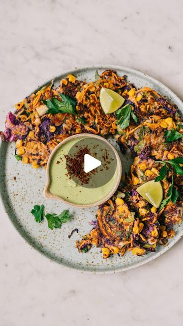 Corn Flour Recipes, Shredded Sweet Potato, Green Tahini Sauce, Fritters Vegan, Green Tahini, Small Blender, Veggie Fritters, Plant Milk, Buckwheat Flour