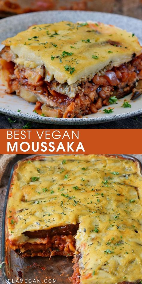 Quebec Food, Vegan Greek Recipes, Sour Recipes, Ella Vegan, Lentil Ragu, Vegan Moussaka, Eggplant Casserole, Greek Recipe, Vegan Greek