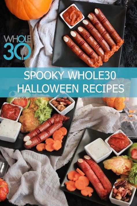 Delight your kiddos (or grown up kids) with these spooky, creepy and 100% Whole30 compliant Halloween recipes. #Whole30 #Halloween #Healthy #Whole30Recipes Paleo Halloween Recipes, Halloween Treats Party, Whole30 Food List, Whole 30 Meal Plan, Ww Points, Halloween Appetizers, Primal Kitchen, Whole30 Recipes, Paleo Treats