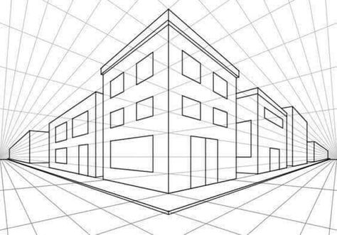 Perspective Building Drawing, 2 Point Perspective Drawing, 2 Point Perspective, Perspective Sketch, Perspective Drawing Architecture, Perspective Drawing Lessons, One Point Perspective, Building Drawing, Architecture Sketchbook