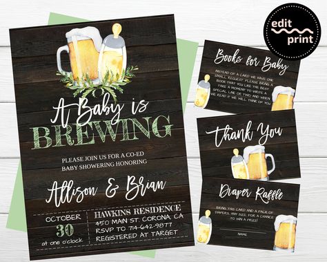 Coed Baby Shower Invitations, A Baby Is Brewing, Baby Is Brewing, Baby Shower Vintage, Coed Baby Shower, Baby Q, Twins Baby Shower, Invitation Baby Shower, Baby Shower Invite