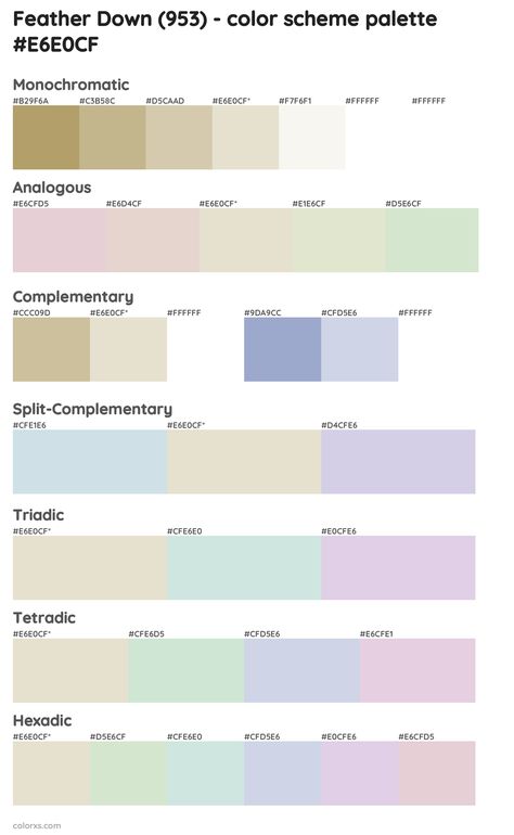 Benjamin Moore Feather Down (953) Paint coordinating colors and palettes Feather Down Paint, Sherwin Williams Divine White, Sherwin Williams Shoji White, Draw A Hexagon, Divine White, Analogous Color Scheme, Rgb Color Codes, Split Complementary, Split Complementary Colors