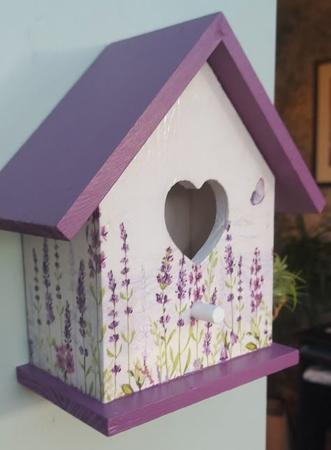 Bird House, Bird Box, Decoupaged Bird House, Garden Decorative Bird House - Etsy Craft Bird House, Mini Birdhouses Painted, Diy Birdhouse Painting Ideas, Aesthetic Bird House, Bird House Painting Ideas Simple, Bird Houses Diy Painted, Cute Birdhouse Painting Ideas, Painted Bird Houses Ideas, Bird House Painting Ideas