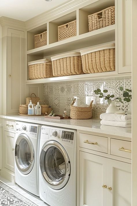 Built In Laundry Room Cabinets, Multi Functional Laundry Room, Butlers Pantry Laundry Room Mud Room Combo, Laundry Room And Office Combo, Laundry Interior Design, Pretty Laundry Room, Chic Laundry Room, Utility Room Ideas, Mudroom Laundry Room Ideas