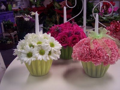 Cupcake Flower Arrangements Flowers Arrangements Birthday, Sundae Ideas, Fake Flower Centerpieces, Fish Centerpiece, Cupcakes Flores, Flowers And Candles, Centerpieces Ideas, Flowers Arrangements, Flower Cupcakes