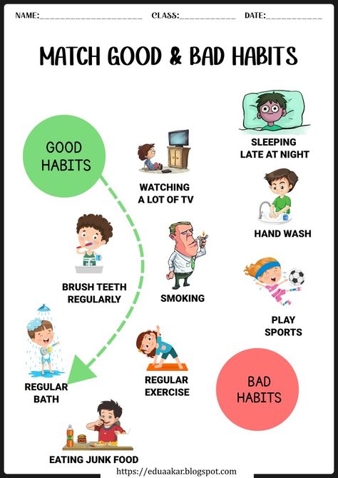 Good and Bad Habits Worksheet Habits Worksheet, Special Education Paraprofessional, Good Habits For Kids, Easy Lesson Plans, Healthy Habits For Kids, Body Parts Preschool, Fun Worksheets For Kids, English Grammar For Kids, Gross Things