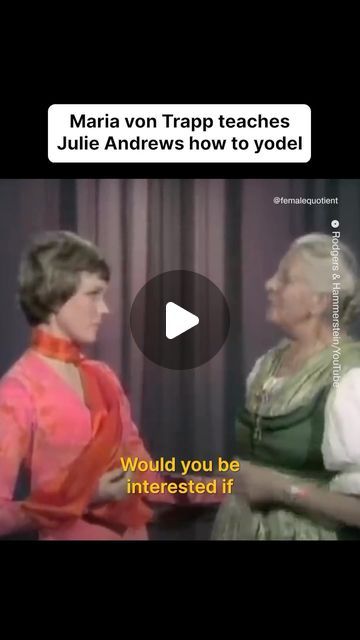 The Female Quotient® on Instagram: "Enjoy this full-circle moment from 1965 as the real Maria Von Trapp gives Julie Andrews, the fictional Maria Von Trapp in “The Sound of Music,” a live yodeling lesson. Who else better to learn the skill from?!" Maria Von Trapp, Sound Of Music Movie, The Sound Of Music, Julie Andrews, Entertainment Video, Sound Of Music, Full Circle, Walt Disney, Disneyland