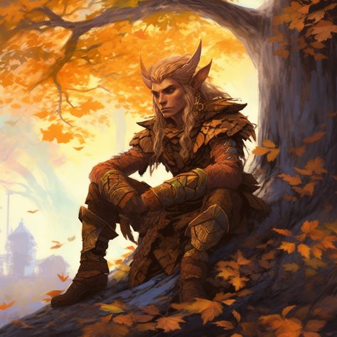 Dnd Characters Eladrin, Dnd Autumn Eladrin, Dnd Eladrin Autumn, Eladrin Character Design, Druid Oc Male, Summer Elf Dnd, The Feywild, Summer Eladrin Dnd, Fall Eladrin