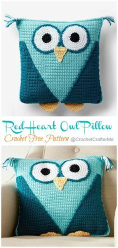 Crochet Animal Pillow Pattern Free, Animal Pillows Pattern, Owl Pillow Pattern, Crochet Owl Pillows, Owl Crochet Pattern Free, Free Patterns Crochet, Crochet Pillow Patterns Free, Cushion Cover Pattern, Crochet Owls