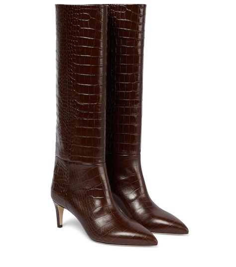 Paris Texas - Croc-effect leather knee-high boots | Mytheresa Mid Heel Boots, Paris Texas, Trending Boots, Knee High Leather Boots, Mid Heel, Brown Boots, Knee High Boots, High Boots, Calf Leather