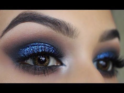 Royal Blue Smokey Eye Make Up, Royal Blue Wedding Makeup, Make Up For A Royal Blue Dress, Makeup Look For Royal Blue Dress, Royal Blue Makeup For Prom, Makeup For Royal Blue Dress Prom, Navy Blue And Silver Eye Makeup, Prom Makeup Royal Blue Dress, Prom Royal Blue Makeup