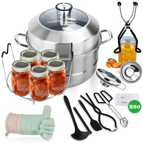 PRICES MAY VARY. You will get - Explore the ultimate kit for canning! This kit contains a stainless steel canning pot, a kitchen timer, a collapsible stainless steel canning rack, a stainless steel canning funnel, a pair of canning tongs, a canning lifter, a magnetic lid lifter, a canning spanner, a canning ladle, a canning jam bubble popper, a date label sticker, and a pair of heat-resistant gloves. Enjoy the perfect experience of making delicious canned goods! CHOOSE QUALITY: The Vigaminmn can Canning Funnel, Canning Tools, Canning Rack, Canning Jam, Canning Supplies, Silicone Gloves, Water Bath Canning, Canned Goods, Kitchen Timer