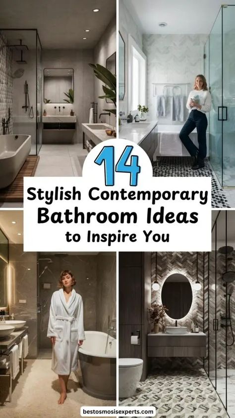 14 Stylish Contemporary Bathroom Ideas to Inspire You 15 Beige And Grey Bedroom, Contemporary Bathroom Inspiration, Contemporary Bathroom Ideas, Bathroom Makeover On A Budget, Inviting Bathroom, Olive Green Bedrooms, Luxury Modern Bathroom, Dark Wood Kitchens, Elegant Vanity