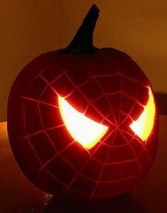 38 Halloween Pumpkin Carving Ideas & How To Carve | RemoveandReplace.com Spiderman Pumpkin, Labu Halloween, Cute Pumpkin Carving, Dekorasi Halloween, Uhyggelig Halloween, Pumkin Carving, Halloween Pumpkin Carving Stencils, Halloween Infantil, Creative Pumpkin Carving