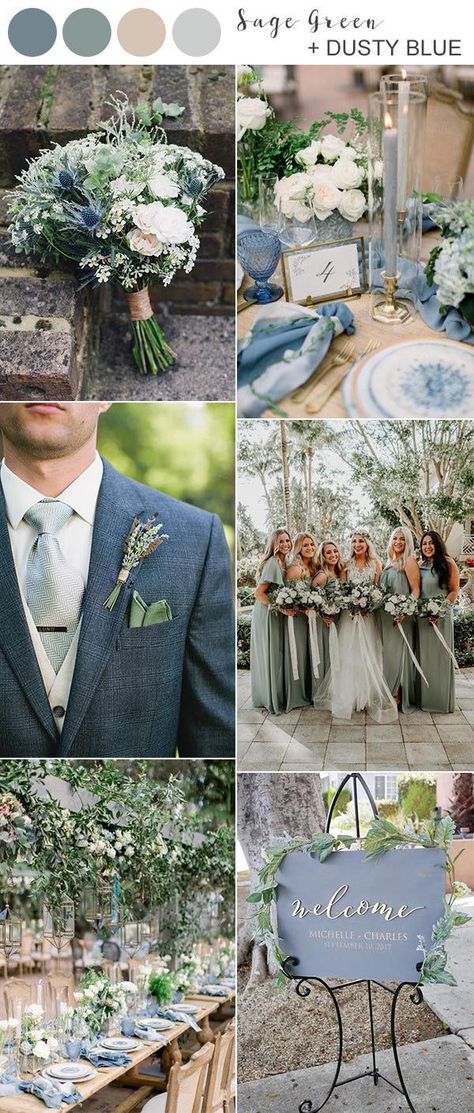 Sage Green And Dusty Blue, Sage Wedding Colors, Sage Green Wedding Colors, Wedding Stand, Autumn Breeze, Wedding Color Ideas, Green Themed Wedding, Dusty Blue Wedding, Green Wedding Colors