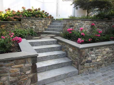 Retaining Wall Patio, Retaining Wall Steps, Backyard Retaining Walls, Rock Retaining Wall, Curved Pergola, Interlocking Pavers, Garden Retaining Wall, Stone Steps, Landscaping Retaining Walls