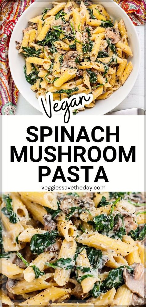 Vegan Mushroom Pasta, Spinach Mushroom Pasta, Mushroom Recipes Vegan, Spinach Pasta Recipes, Mushroom Recipes Healthy, Vegan Pasta Dish, Mushroom Recipes Pasta, Vegan Spinach, Dairy Free Pasta