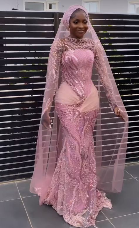 Light Pink Prom Dress Long, Muslim Prom Dress, Nigerian Wedding Dress, African Bridal Dress, Nigerian Outfits, Nigerian Dress, Nigerian Lace Styles Dress, Nigerian Lace Styles, African Prom Dresses