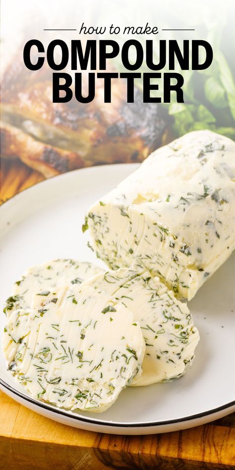 Garlic basil compound butter is the condiment you didn’t know you needed. You can use it in various dishes, from steak dinners to turkey sandwiches. Steak Compound Butter, Herb Compound Butter, Compound Butter Recipe, Herb Butter Recipe, Garlic Scapes, Garlic Herb Butter, Steak Butter, Flavored Butter, Compound Butter