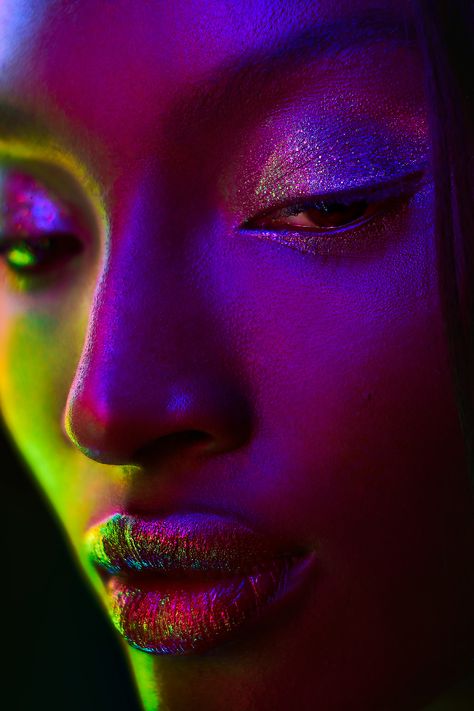 Sweet Tooth on Behance Colorful Makeup Photoshoot, Gel Photography, Colour Gel Photography, Colorful Portrait Photography, Makeup Shoot, Photography Examples, Neon Photography, Light Shoot, Makeup Photos