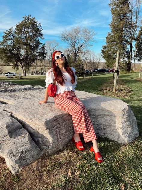 Springtime is here | spring outfit ideas, picnic outfit, ootd, red and white outfits, gingham, spring date outfit, cottage Spring Date Outfit, Ootd Red, Ideas Picnic, Red And White Outfits, Megan Nicole, Gingham Outfit, Picnic Outfit, Spring Date, Trying My Best