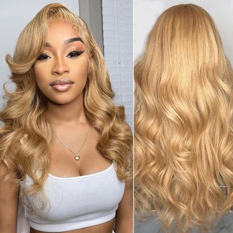 PRICES MAY VARY. 💖Honey Blonde Wig Human Hair Material: Our 22 inch honey blonde lace front wig is made from 12A premium Brazilian unprocessed virgin human hair, ensuring a clean, healthy, soft, and bouncy texture. The human hair wigs for black women is full and thick, with no shedding or tangling. No smell. 100% human hair pre plucked pre cut without any synthetic or animal hair mixed. It is crafted with meticulous attention to detail to provide a long-lasting and reusable option for our custo Blonde Hair Wigs Black Women, Blonde On Light Skin Black Women, Honey Blonde Wig Black Women, Honey Blonde Weave, Honey Blonde With Highlights, Blonde Wig Black Women, Blonde Wigs For Black Women, Honey Blonde Lace Front Wigs, Honey Blonde Wig