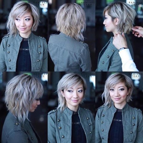 Short Layered Bob With Bangs, Asymmetrical Hair, Short Layered Bob, Kort Bob, Layered Bob With Bangs, Short Layered Bob Haircuts, Chic Short Haircuts, Bobs For Thin Hair, Choppy Bob Hairstyles