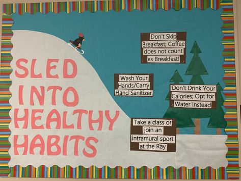 Winter Bulletin Boards College, January Bulletin Board Ideas College, Winter Health Bulletin Boards, December Ra Boards, Winter Themed Ra Bulletin Boards, Bulletin Board Ideas Dorm, Winter Break Bulletin Board, Winter Ra Bulletin Boards, Winter Ra Boards