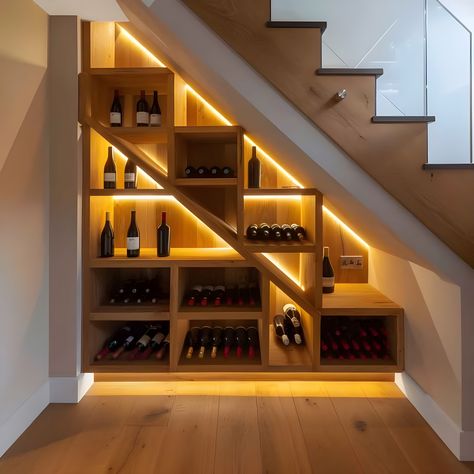 Under stairs wine store. Contemporary Staircase Design, Bar Under Stairs, Under Stairs Space, Kitchen Under Stairs, Under Stairs Wine Cellar, Under Stairs Storage Ideas, Stairs Storage Ideas, Room Under Stairs, Living Room Staircase